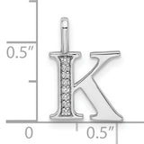 14k White Gold Letter K Pendant with Diamond Accent, Vertical Bar Initial Charm