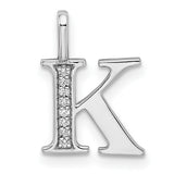 14k White Gold Letter K Pendant with Diamond Accent, Vertical Bar Initial Charm
