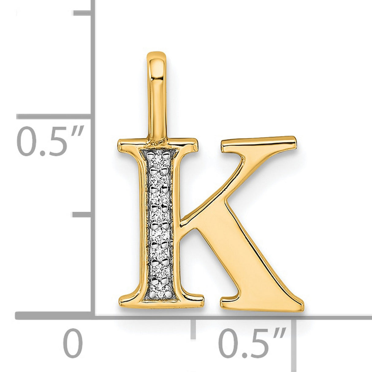 14k Yellow Gold Initial K Pendant with Vertical Diamond Accents, Block Letter Design