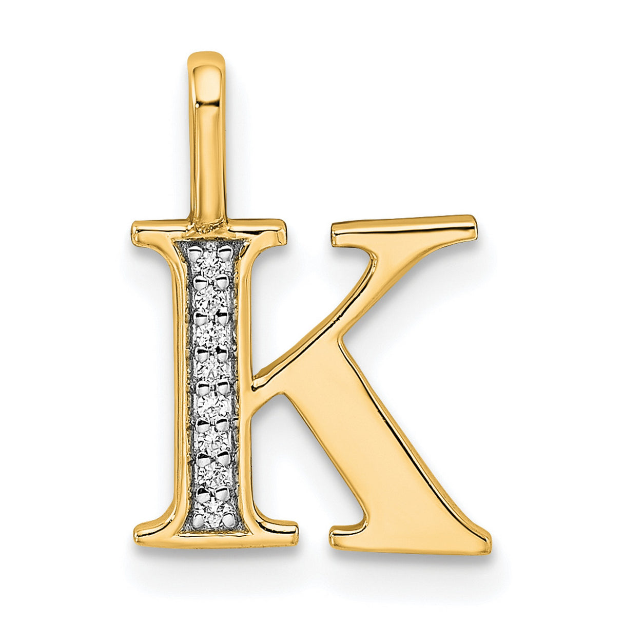 14k Yellow Gold Initial K Pendant with Vertical Diamond Accents, Block Letter Design