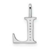 14k White Gold Letter L Pendant, Diamond Accented Initial Charm for Women