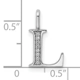 14k White Gold Letter L Pendant, Diamond Accented Initial Charm for Women
