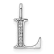 14k White Gold Letter L Pendant, Diamond Accented Initial Charm for Women