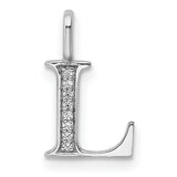 14k White Gold Letter L Pendant, Diamond Accented Initial Charm for Women