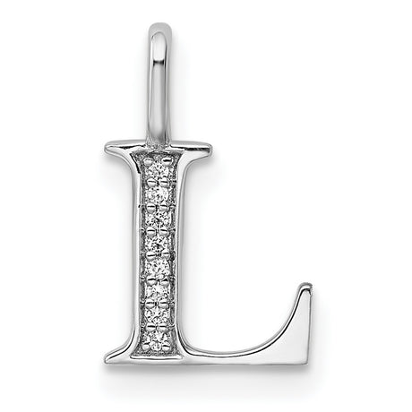 14k White Gold Letter L Pendant, Diamond Accented Initial Charm for Women