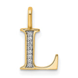 14k Yellow Gold Initial L Pendant with White Gemstones, Dainty Letter Charm for Women