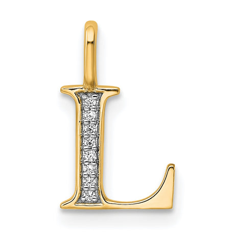 14k Yellow Gold Initial L Pendant with White Gemstones, Dainty Letter Charm for Women