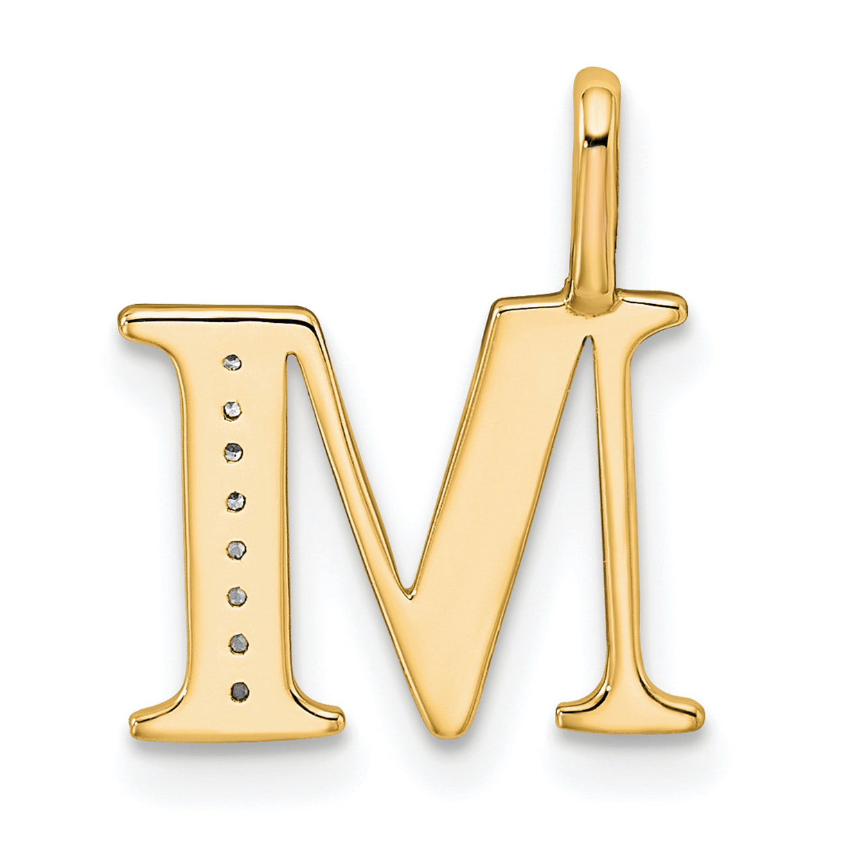 10k Yellow Gold Letter M Pendant with Diamond Accent, Pavé Texture, Polished Finish