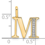 10k Yellow Gold Letter M Pendant with Diamond Accent, Pavé Texture, Polished Finish