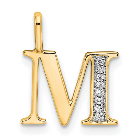 10k Yellow Gold Letter M Pendant with Diamond Accent, Pavé Texture, Polished Finish