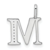 14k White Gold M Initial Pendant with Diamond Accents, Polished Letter Charm for Women