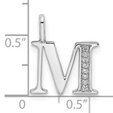 14k White Gold M Initial Pendant with Diamond Accents, Polished Letter Charm for Women