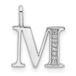 14k White Gold M Initial Pendant with Diamond Accents, Polished Letter Charm for Women