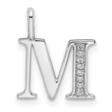 14k White Gold M Initial Pendant with Diamond Accents, Polished Letter Charm for Women
