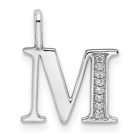 14k White Gold M Initial Pendant with Diamond Accents, Polished Letter Charm for Women