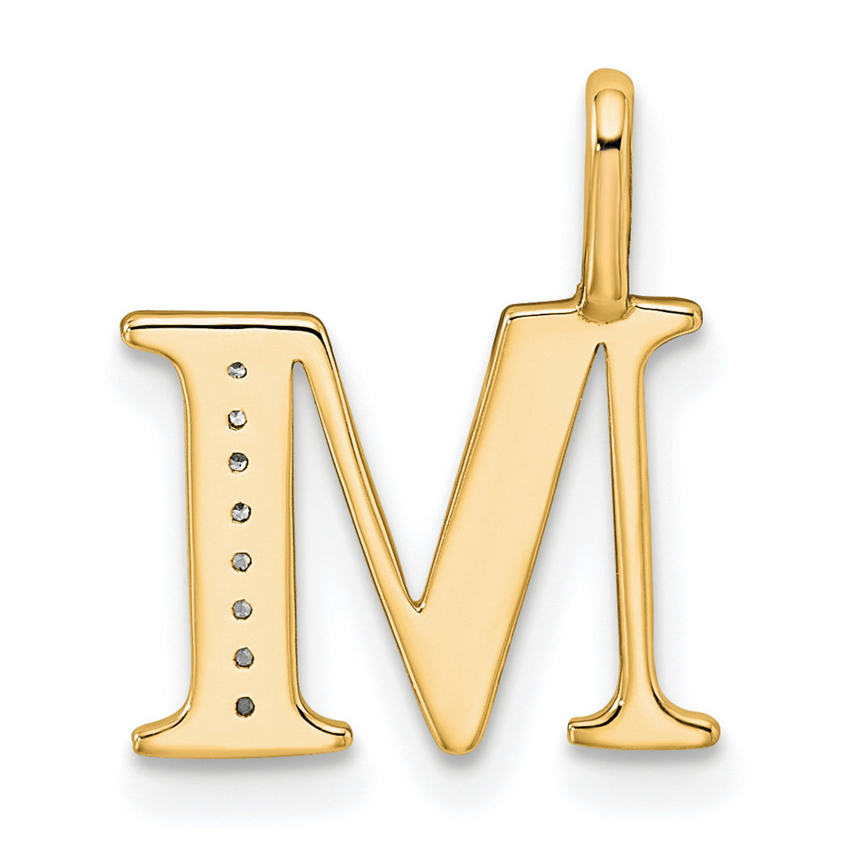 14k Yellow Gold Letter M Pendant with Diamond Accent, Monogram Charm for Women