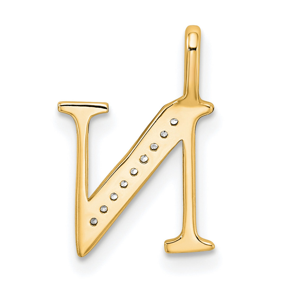 10k Yellow Gold Letter N Pendant with Diamond Accents, Script Monogram Charm