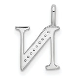 14k White Gold Initial N Pendant with Small Round Cut Diamonds, Custom Letter Charm for Women