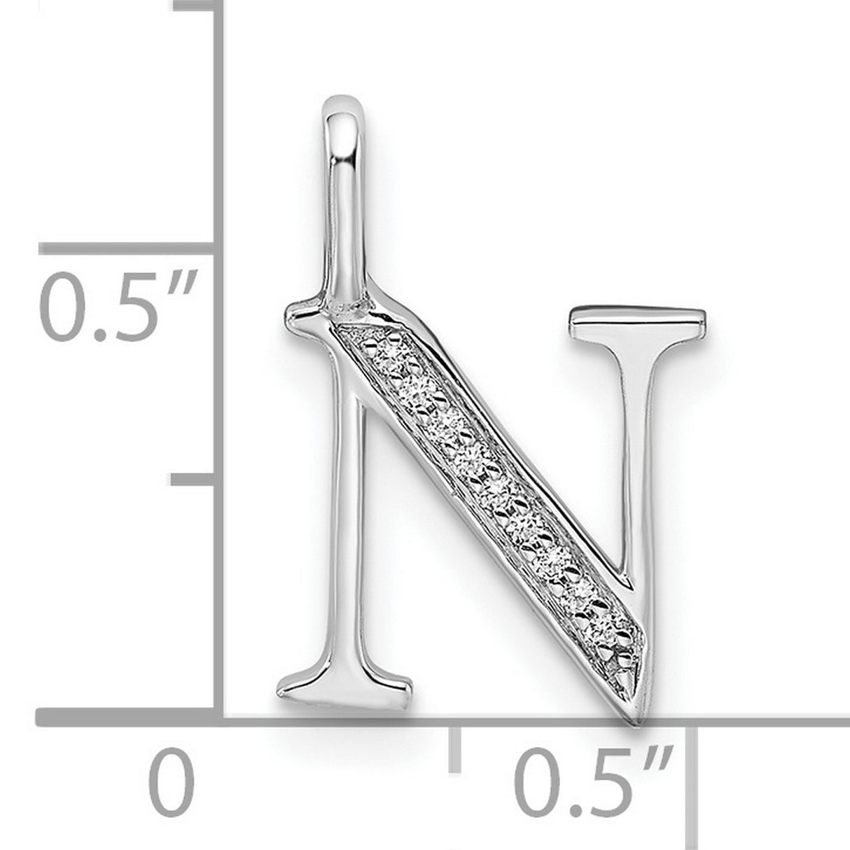 14k White Gold Initial N Pendant with Small Round Cut Diamonds, Custom Letter Charm for Women