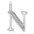 14k White Gold Initial N Pendant with Small Round Cut Diamonds, Custom Letter Charm for Women