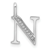14k White Gold Initial N Pendant with Small Round Cut Diamonds, Custom Letter Charm for Women