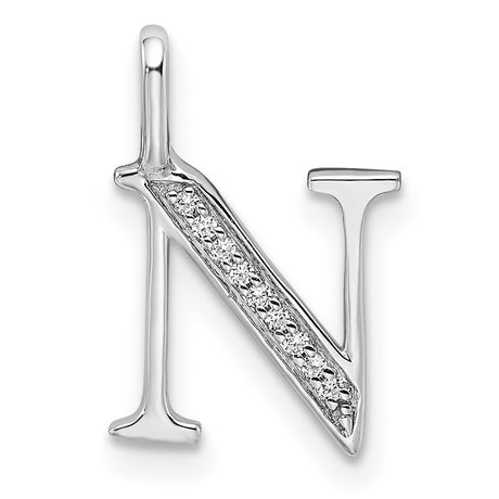 14k White Gold Initial N Pendant with Small Round Cut Diamonds, Custom Letter Charm for Women
