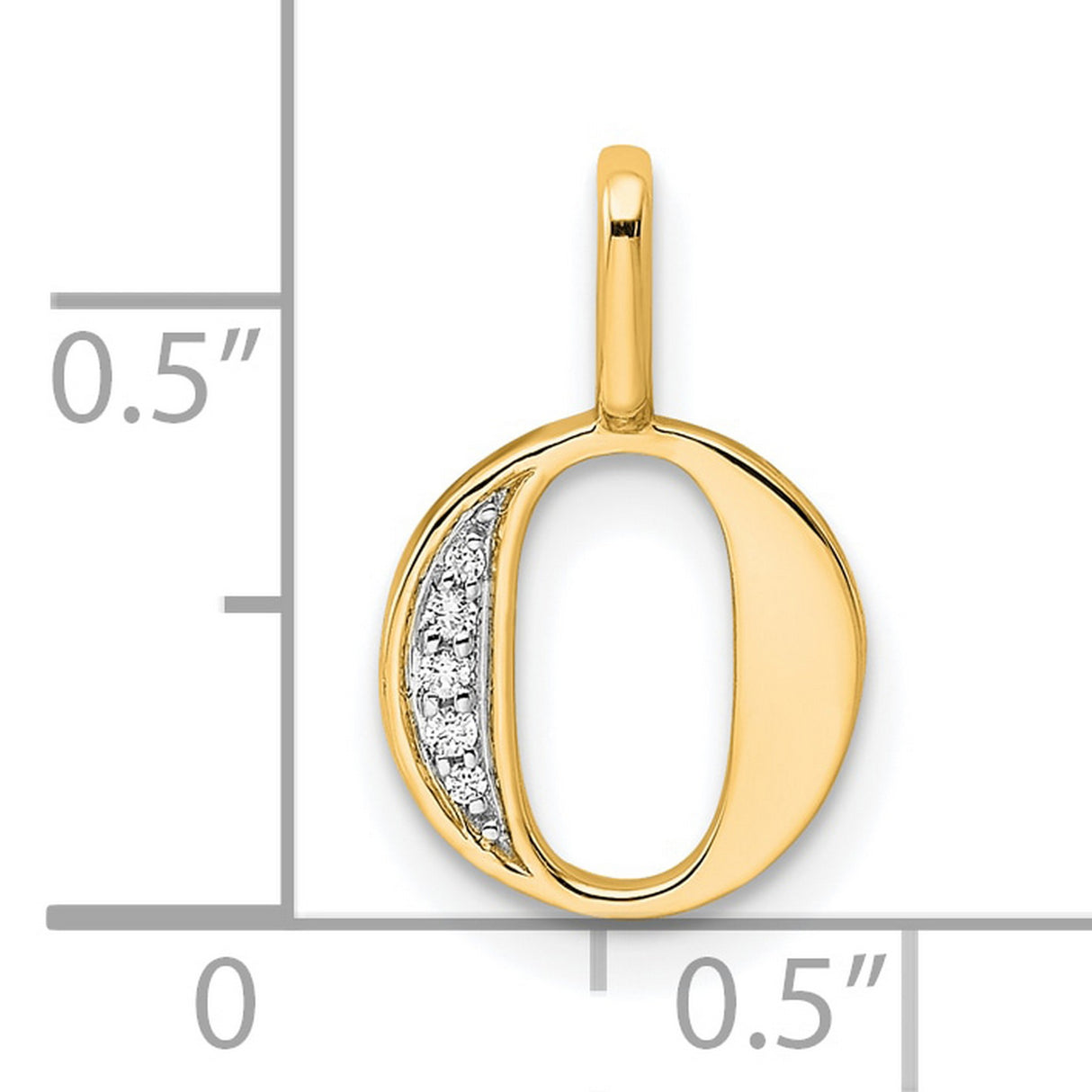 10k Yellow Gold Letter O Pendant with Diamond Accent, Alphabet Charm for Women