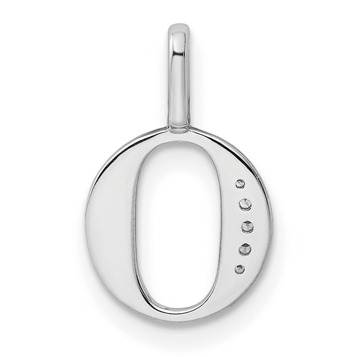 14k White Gold Letter O Pendant with Diamond Accents, Modern Initial Charm for Women