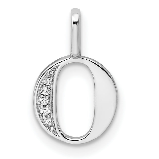 14k White Gold Letter O Pendant with Diamond Accents, Modern Initial Charm for Women