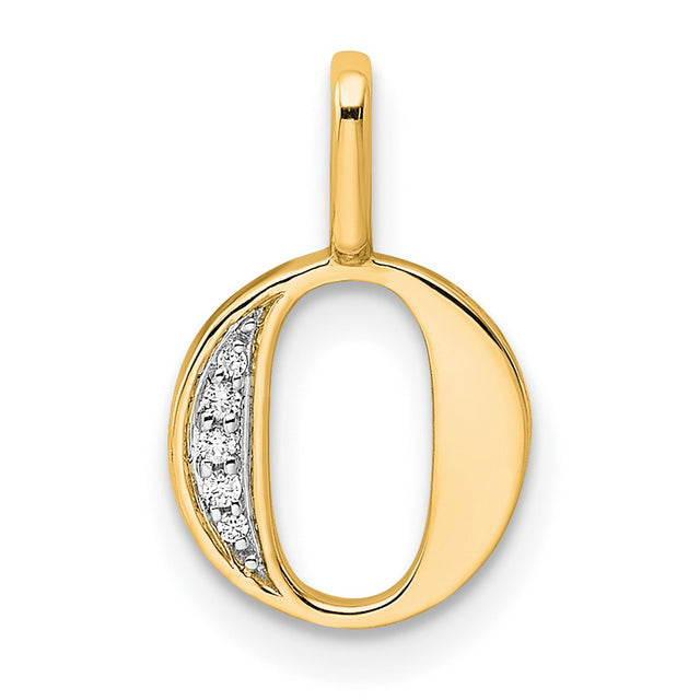 14k Yellow Gold Initial O Pendant with Diamond Accent, Monogram Letter Charm for Women