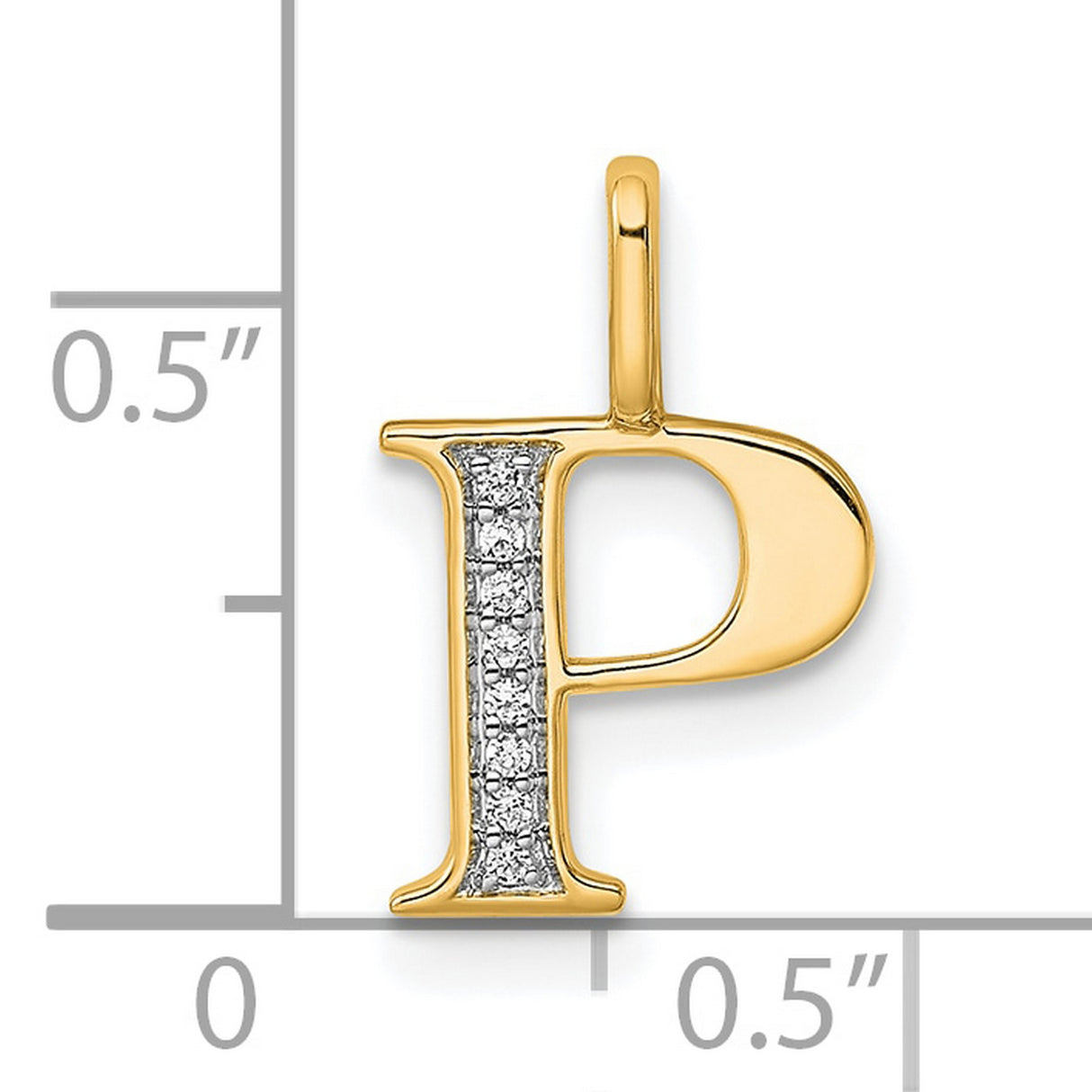 14k Yellow Gold Diamond Letter P Pendant, Vertical Initial Charm for Women