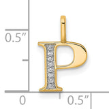 14k Yellow Gold Diamond Letter P Pendant, Vertical Initial Charm for Women