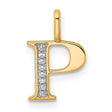 14k Yellow Gold Diamond Letter P Pendant, Vertical Initial Charm for Women