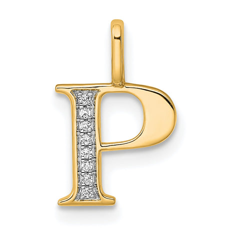 14k Yellow Gold Diamond Letter P Pendant, Vertical Initial Charm for Women