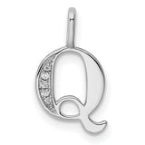 14k White Gold Letter Q Pendant with Pavé Diamond Accents, Monogram Charm for Women