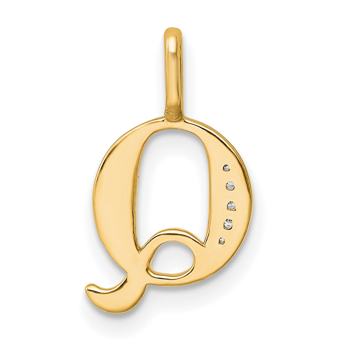 14k Yellow Gold Letter Q Pendant, Script Initial Charm with Polished Finish for Women