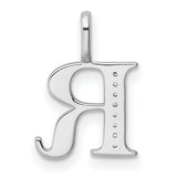 14k White Gold Letter R Pendant with Diamond Accents, Polished Vertical Stem Charm