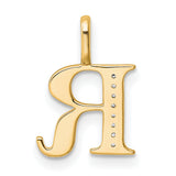 14k Yellow Gold Initial R Pendant with Diamond Accented Vertical Bar, Polished Block Letter Charm