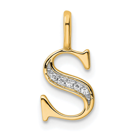 10k Yellow Gold Initial S Pendant with Diamond Accent, Polished Alphabet Charm