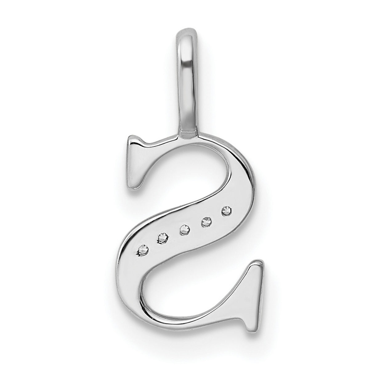 14k White Gold S Pendant with Diamond Accents, Script Initial Charm for Women
