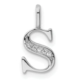 14k White Gold S Pendant with Diamond Accents, Script Initial Charm for Women