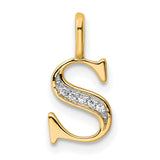 Diamond Letter S Initial Charm Pendant in Real 14k Yellow Gold