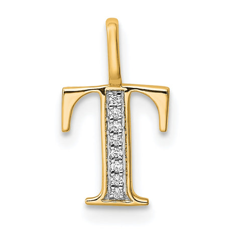 10k Yellow Gold Initial T Pendant with Diamond Accent, Vertical Bar Letter Charm