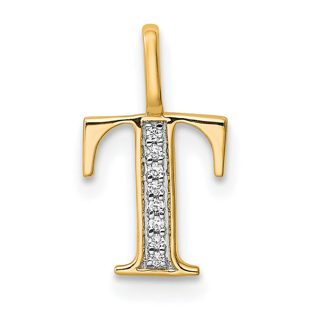 10k Yellow Gold Initial T Pendant with Diamond Accent, Vertical Bar Letter Charm
