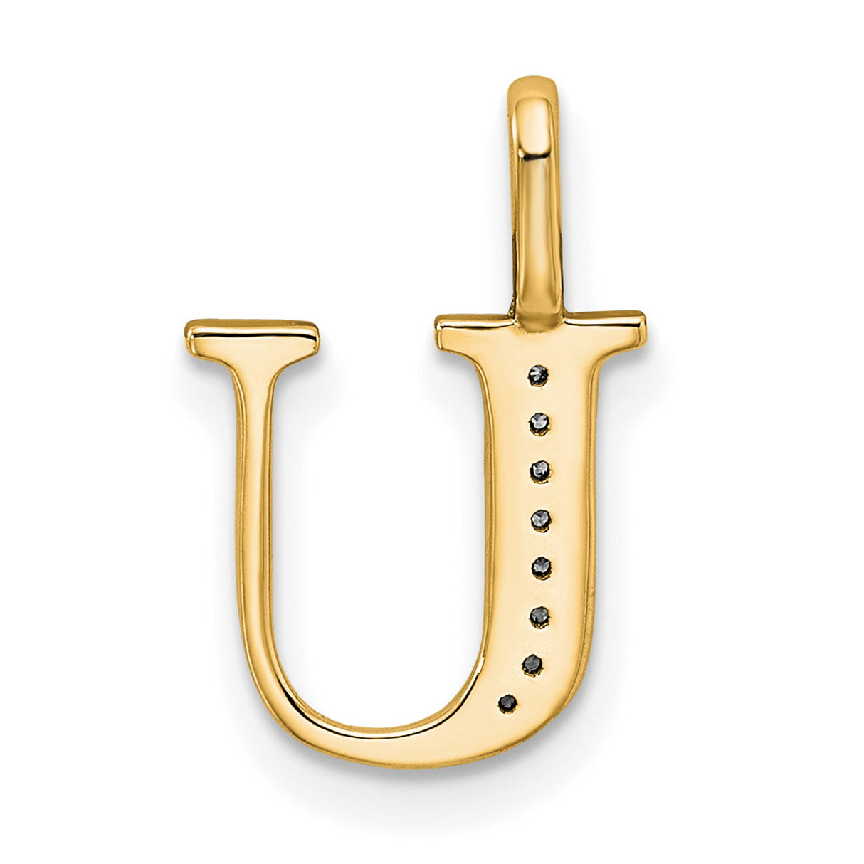 10k Yellow Gold Letter U Pendant with Diamond Accents, Initial Charm for Women or Unisex