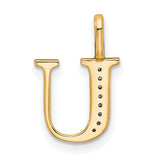 10k Yellow Gold Letter U Pendant with Diamond Accents, Initial Charm for Women or Unisex