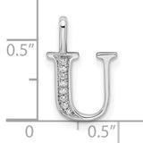 14k White Gold Letter U Pendant with Pavé Diamond Accent, Alphabet Charm Jewelry for Women