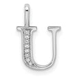 14k White Gold Letter U Pendant with Pavé Diamond Accent, Alphabet Charm Jewelry for Women