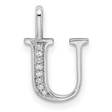 14k White Gold Letter U Pendant with Pavé Diamond Accent, Alphabet Charm Jewelry for Women