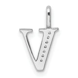 14k White Gold Letter V Pendant with Diamond Accents, Dainty Monogram Charm for Women